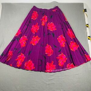 A New Day Bold Floral Pleated Midi Skirt Size M Purple Magenta‎ Gardencore Flowy